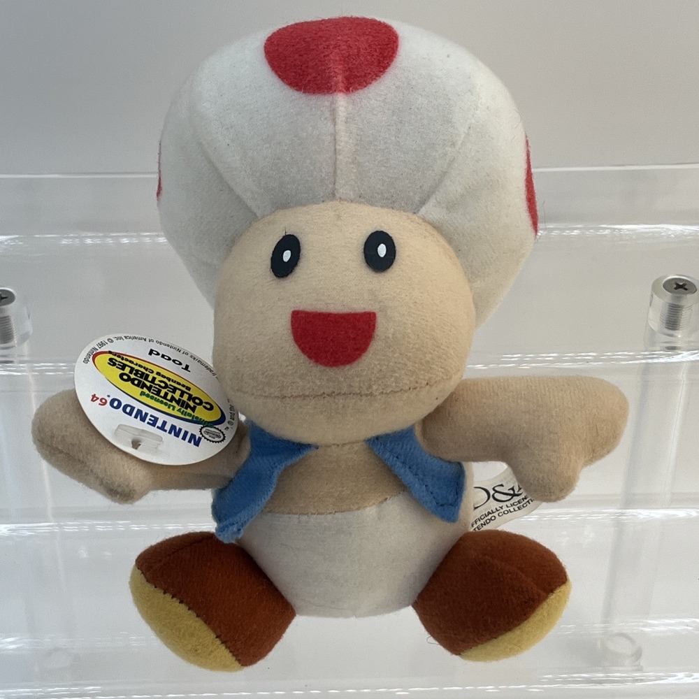 Vintage 1997 BD&A Nintendo Super Mario 64 Toad Bean Bag Plush Doll w/ Tag